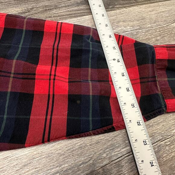 Vintage 90s Ralph Lauren Red Black Tartan Mens 2XLT Button Up Long Sleeve Shirt - Picture 7 of 9